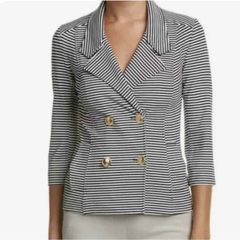 CABI S Blue and White Coastal Striped Blazer